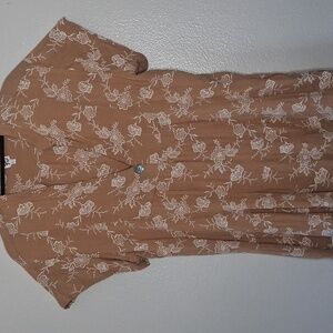 Ivy Jane Embroidered Tunic Top Tan Brown Floral Boho Cottagecore L